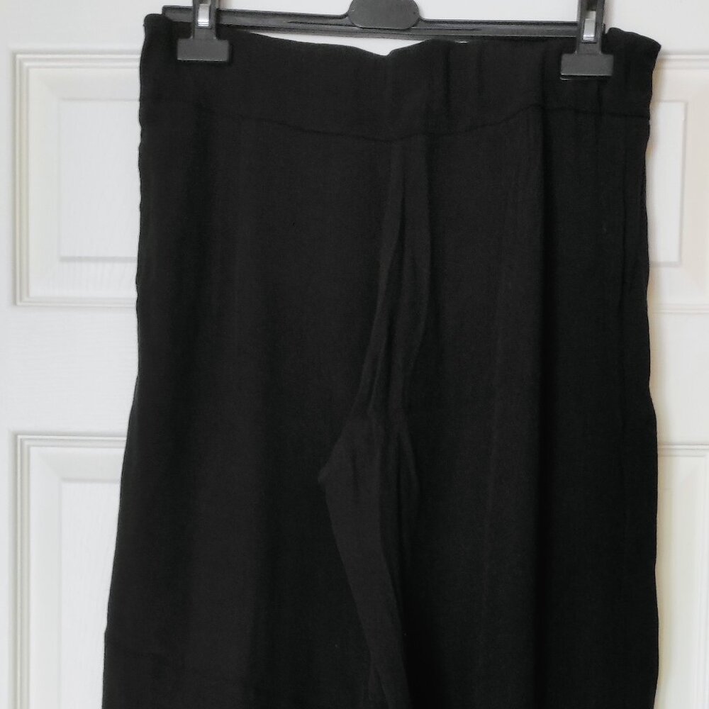 Desigual Black Wide-Leg Pants Satin Side Stripe | Ring Zipper | EU 44 / US 12